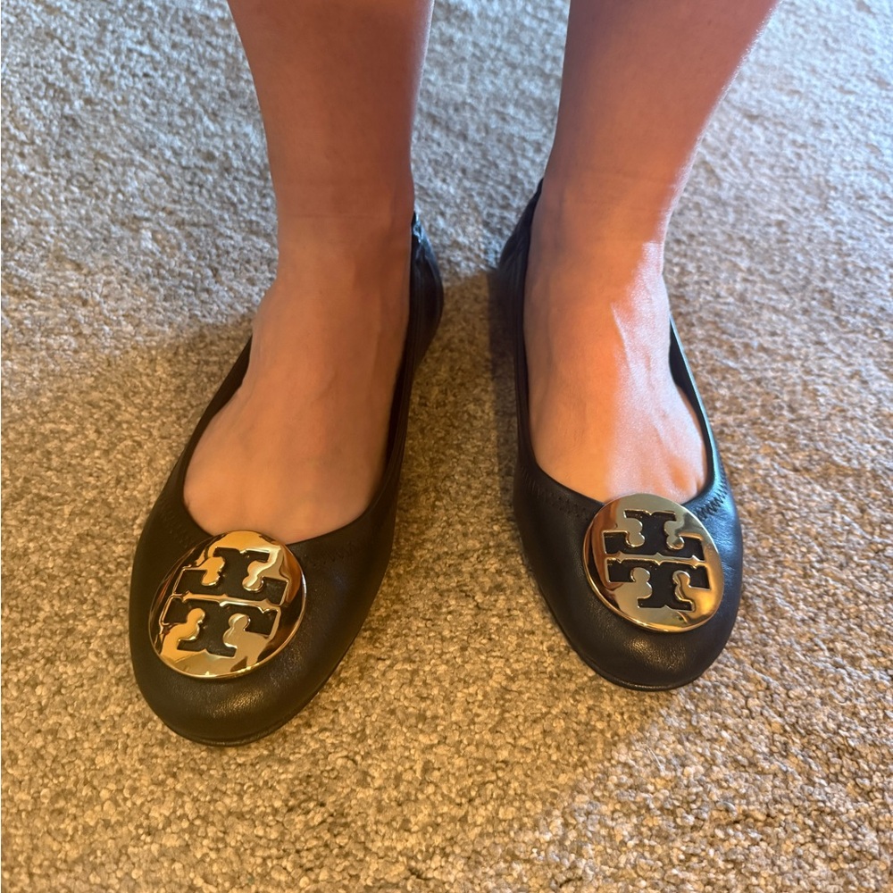 Tory Burch Black Leather Ballet Flats NEW